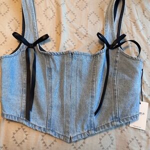F21 Denim Coquette Top